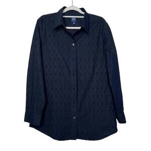 Women's NWOT Gap Black Eyelet Lace Boyfriend Long Sleeve Shirt, Sz M